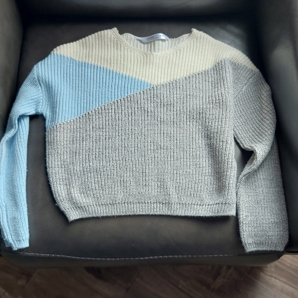 M&M'S Colorblock Knit Sweater in Light Blue, Cream & Gray